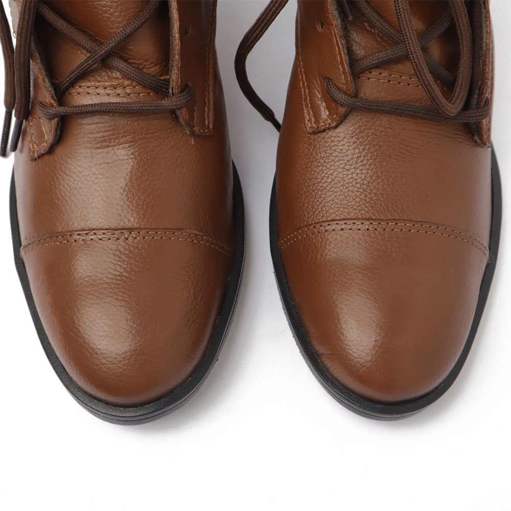 Bota Feminina Belluno Salto Bloco Médio Cadarço Couro -Produto 09 Caramelo 6