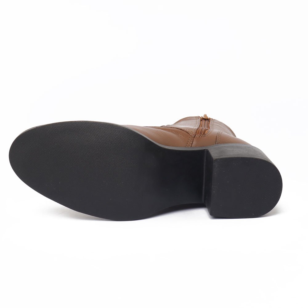 Bota Feminina Belluno Salto Bloco Médio Cadarço Couro -Produto 09 Caramelo 8