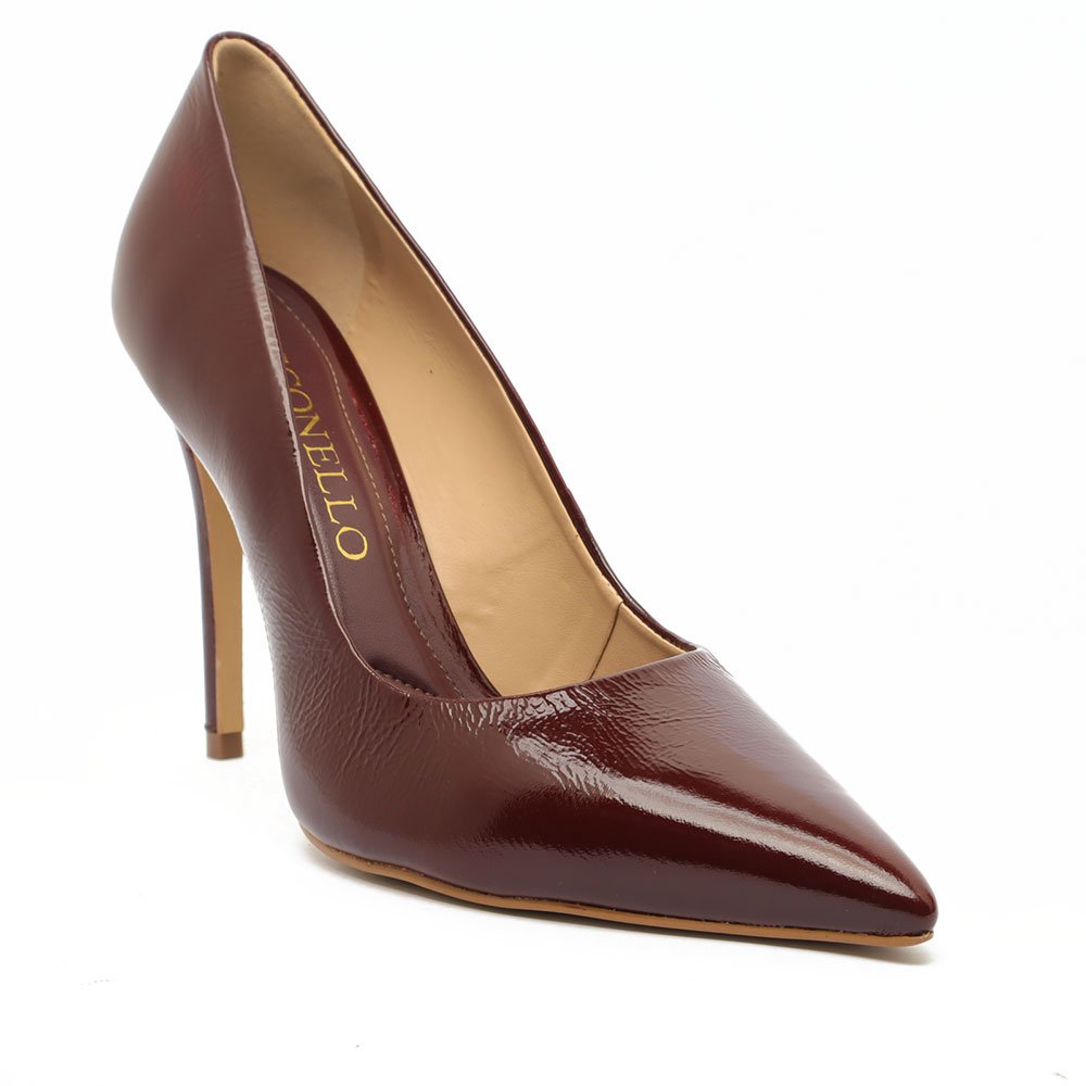 Scarpin Cecconello Couro Salto Fino Alto Bico Fico Vinho 2