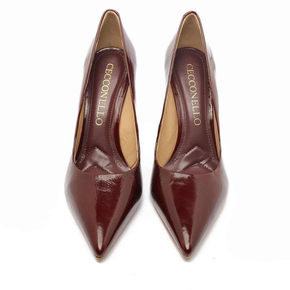 Scarpin Cecconello Couro Salto Fino Alto Bico Fico Vinho 5