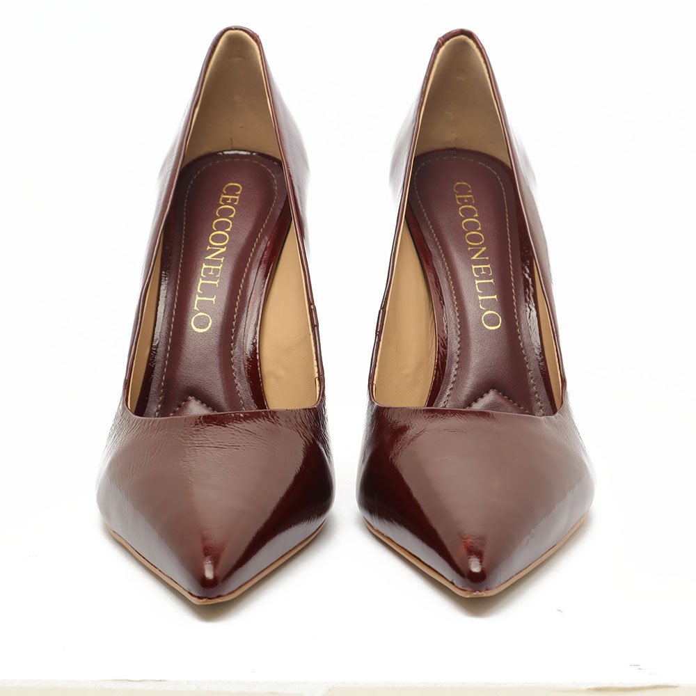 Scarpin Cecconello Couro Salto Fino Alto Bico Fico Vinho 7