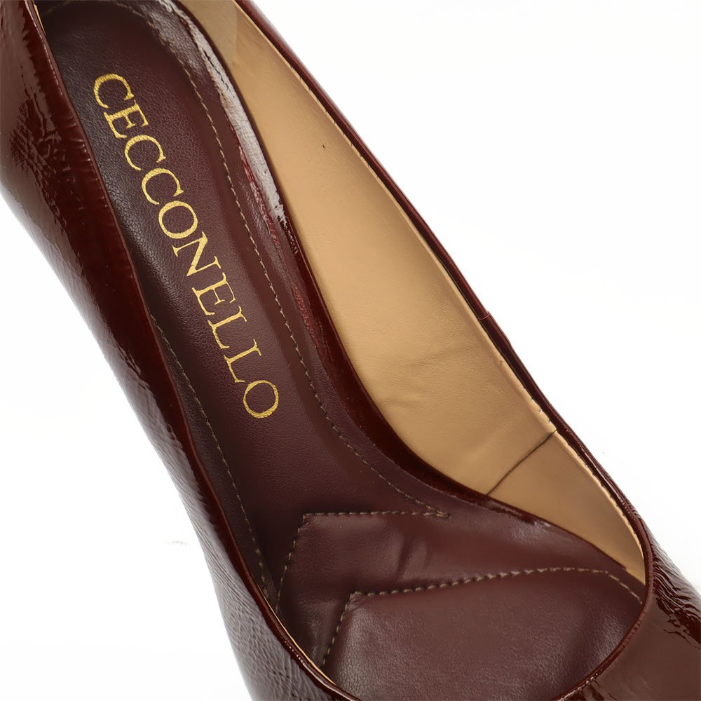 Scarpin Cecconello Couro Salto Fino Alto Bico Fico Vinho 8