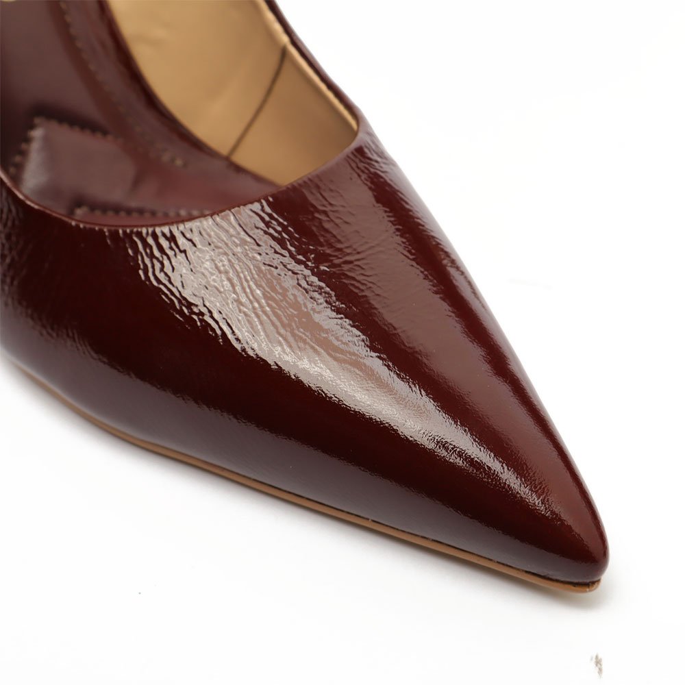 Scarpin Cecconello Couro Salto Fino Alto Bico Fico Vinho 9