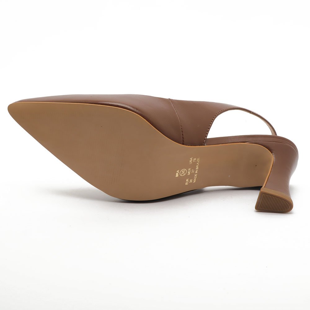 Slingback Sapato Da Corte Couro Salto Médio Detalhe Triângulo Café 8