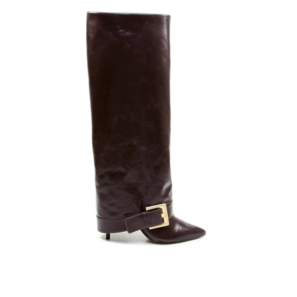 Bota Feminina Cecconello Couro Marrom Cano Longo Capa
