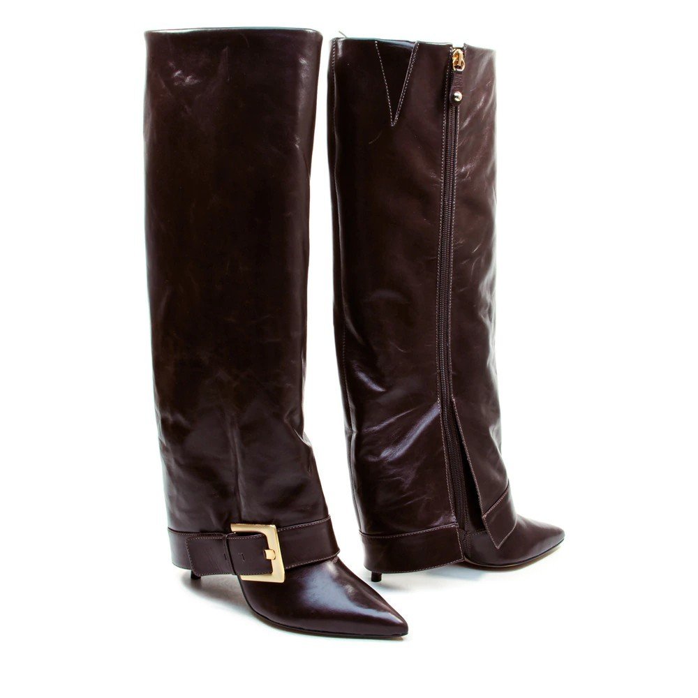 Bota Feminina Cecconello Couro Marrom Cano Longo Capa Marrom 7