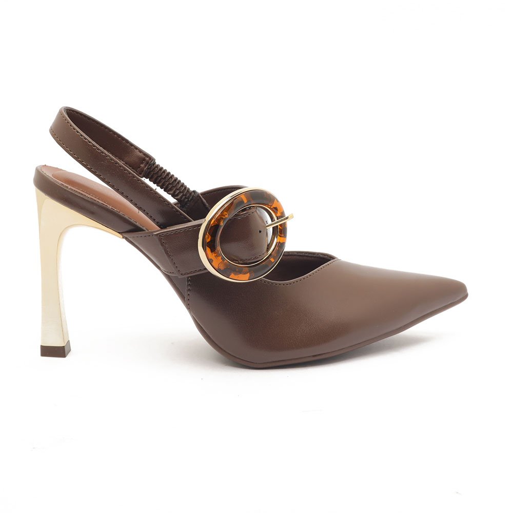 Slingback Feminino Sapato Da Corte Salto Alto Fino Cromado Fivela