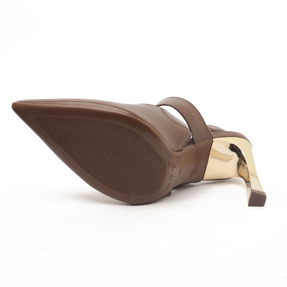 Slingback Feminino Sapato Da Corte Salto Alto Fino Cromado Fivela Café 10