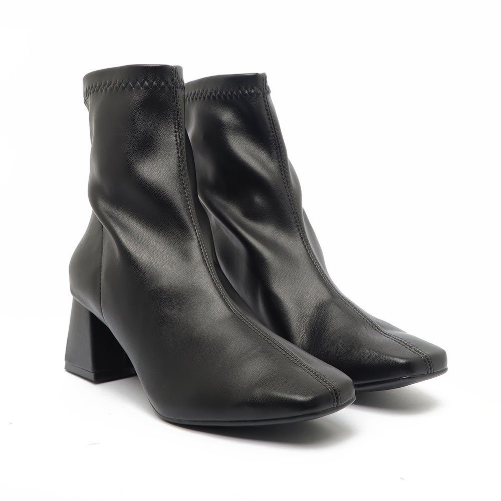 Bota Sapato Da Corte Salto Bloco Médio Cano Curto Strech Preto 3