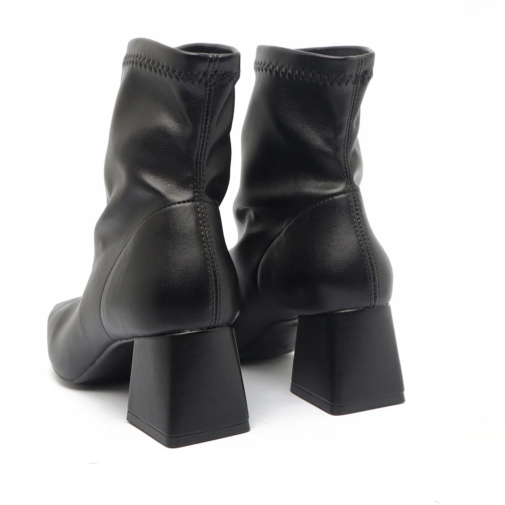 Bota Sapato Da Corte Salto Bloco Médio Cano Curto Strech Preto 4