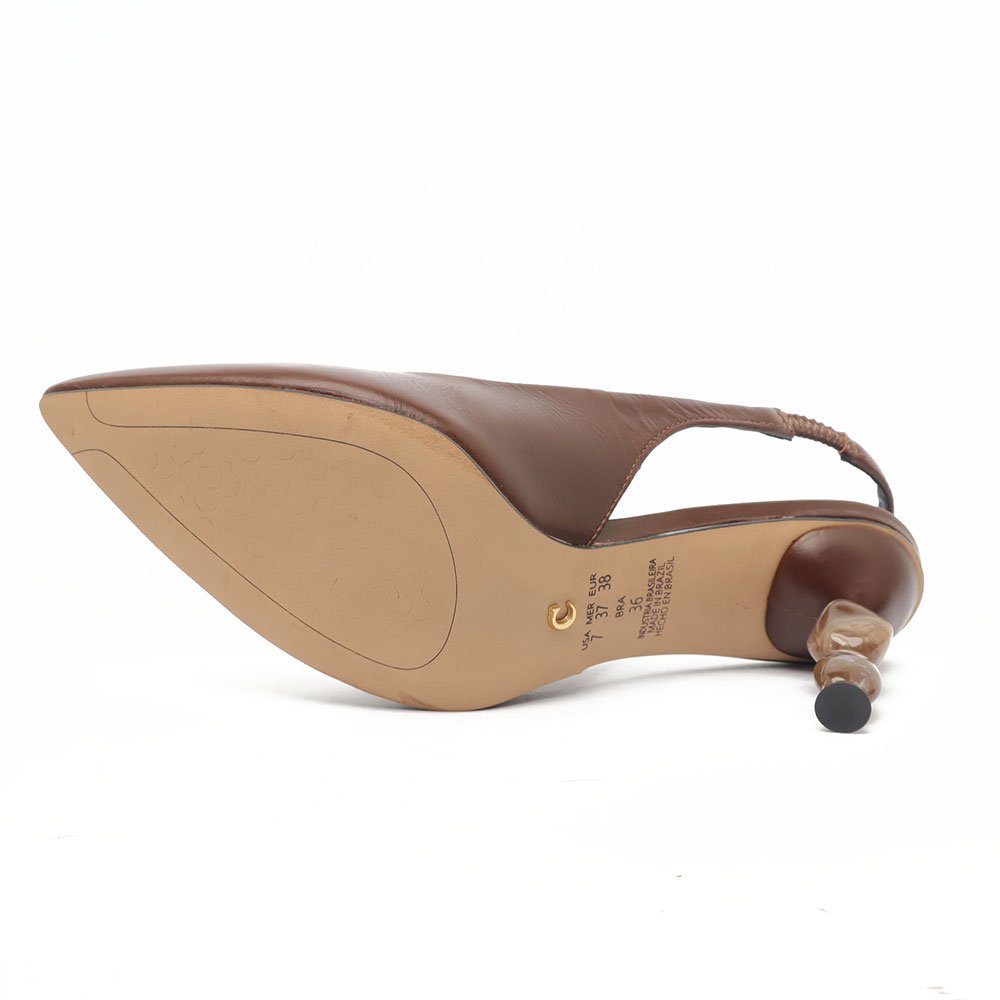 Slingback Cecconello Couro Salto Alto Pedras Bico Fino Marrom 11