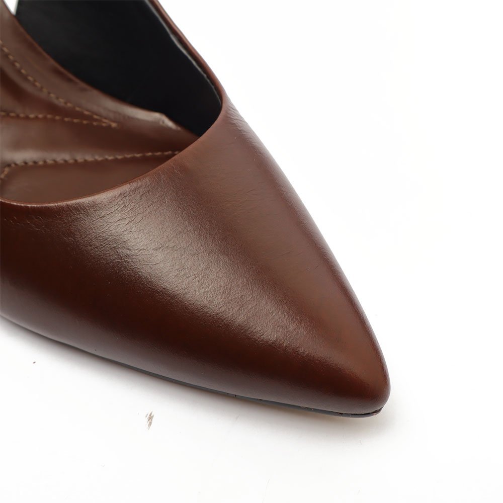 Slingback Cecconello Couro Salto Alto Pedras Bico Fino Marrom 9