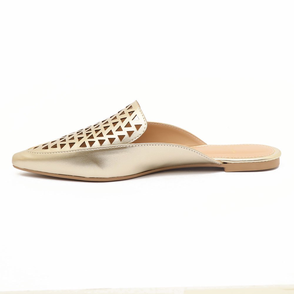 Mule Sapato Da Corte Flat Bico Fino Vazado Dourado 3
