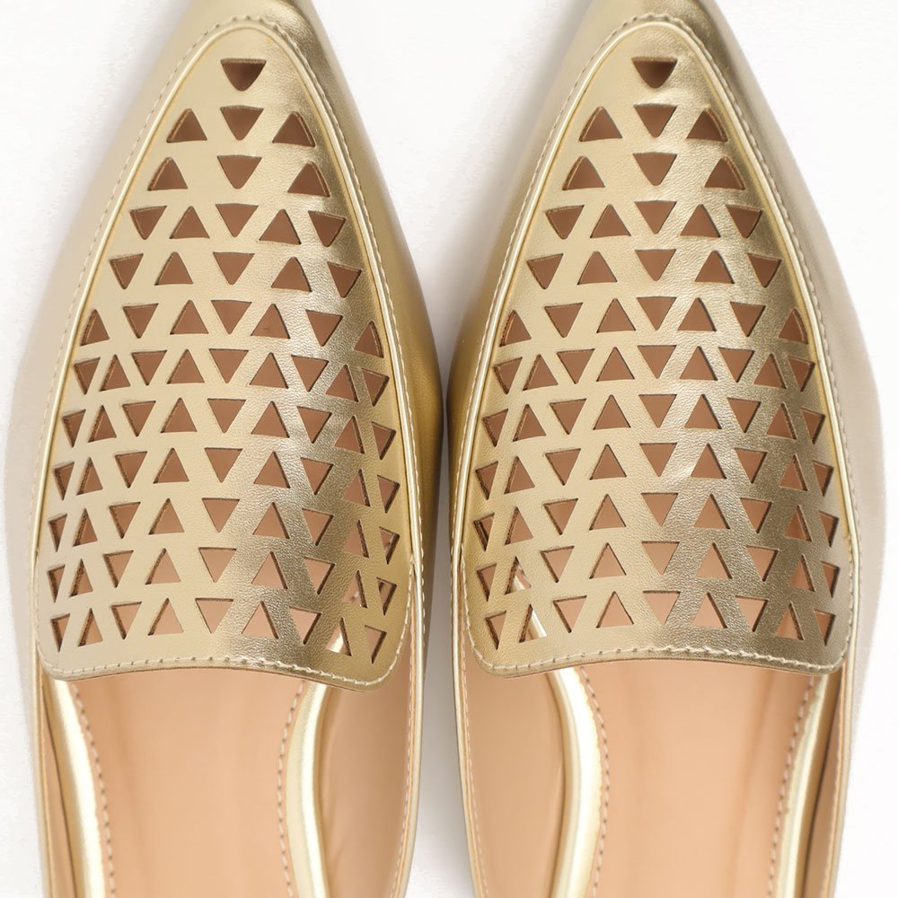 Mule Sapato Da Corte Flat Bico Fino Vazado Dourado 4