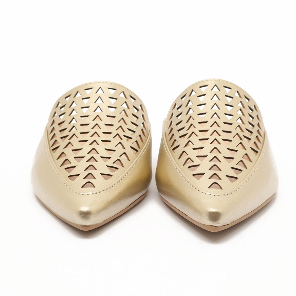Mule Sapato Da Corte Flat Bico Fino Vazado Dourado 5