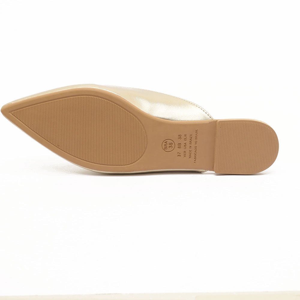 Mule Sapato Da Corte Flat Bico Fino Vazado Dourado 7