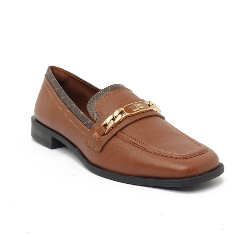 Mocassim Feminino Jorge Bischoff Couro Bico Quadrado Fivela Logo Marrom 2