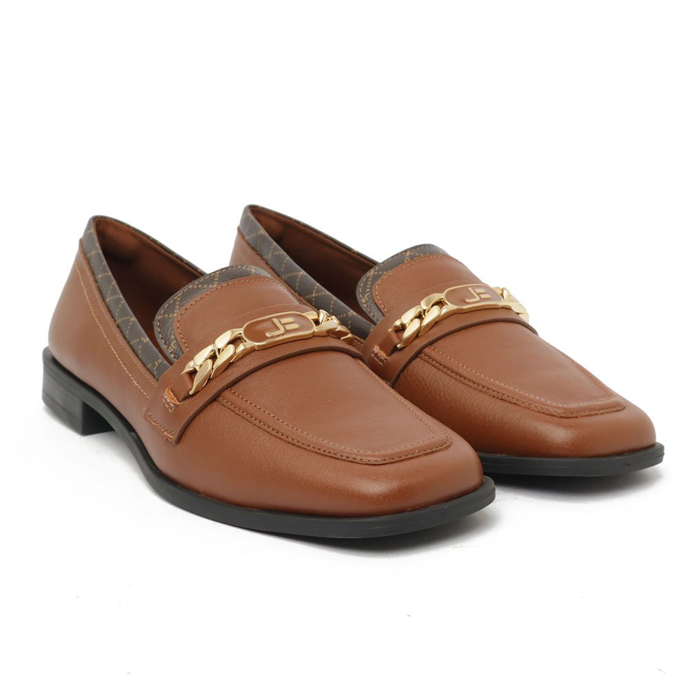Mocassim Feminino Jorge Bischoff Couro Bico Quadrado Fivela Logo Marrom 3