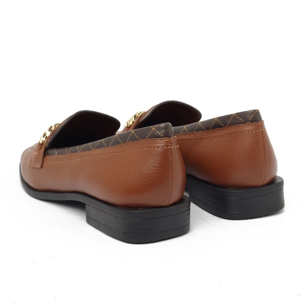 Mocassim Feminino Jorge Bischoff Couro Bico Quadrado Fivela Logo Marrom 4