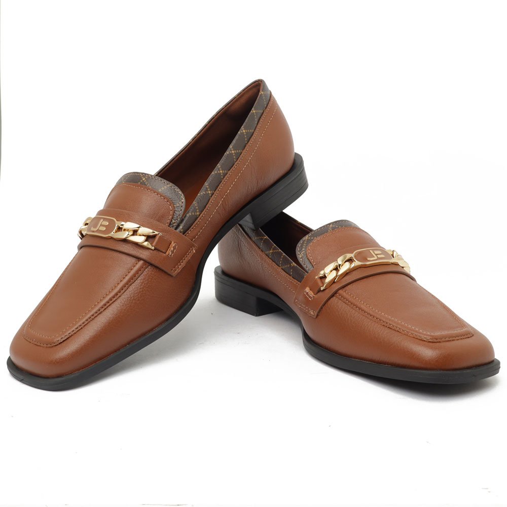 Mocassim Feminino Jorge Bischoff Couro Bico Quadrado Fivela Logo Marrom 5