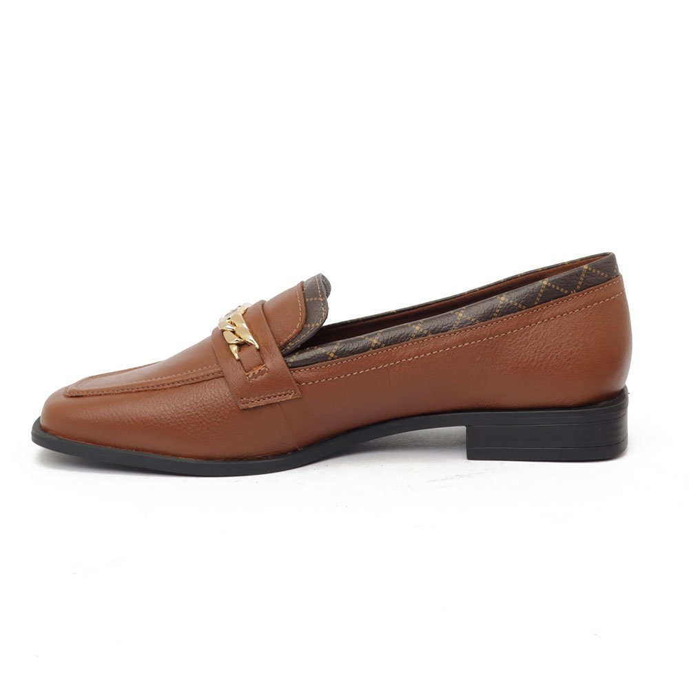 Mocassim Feminino Jorge Bischoff Couro Bico Quadrado Fivela Logo Marrom 6