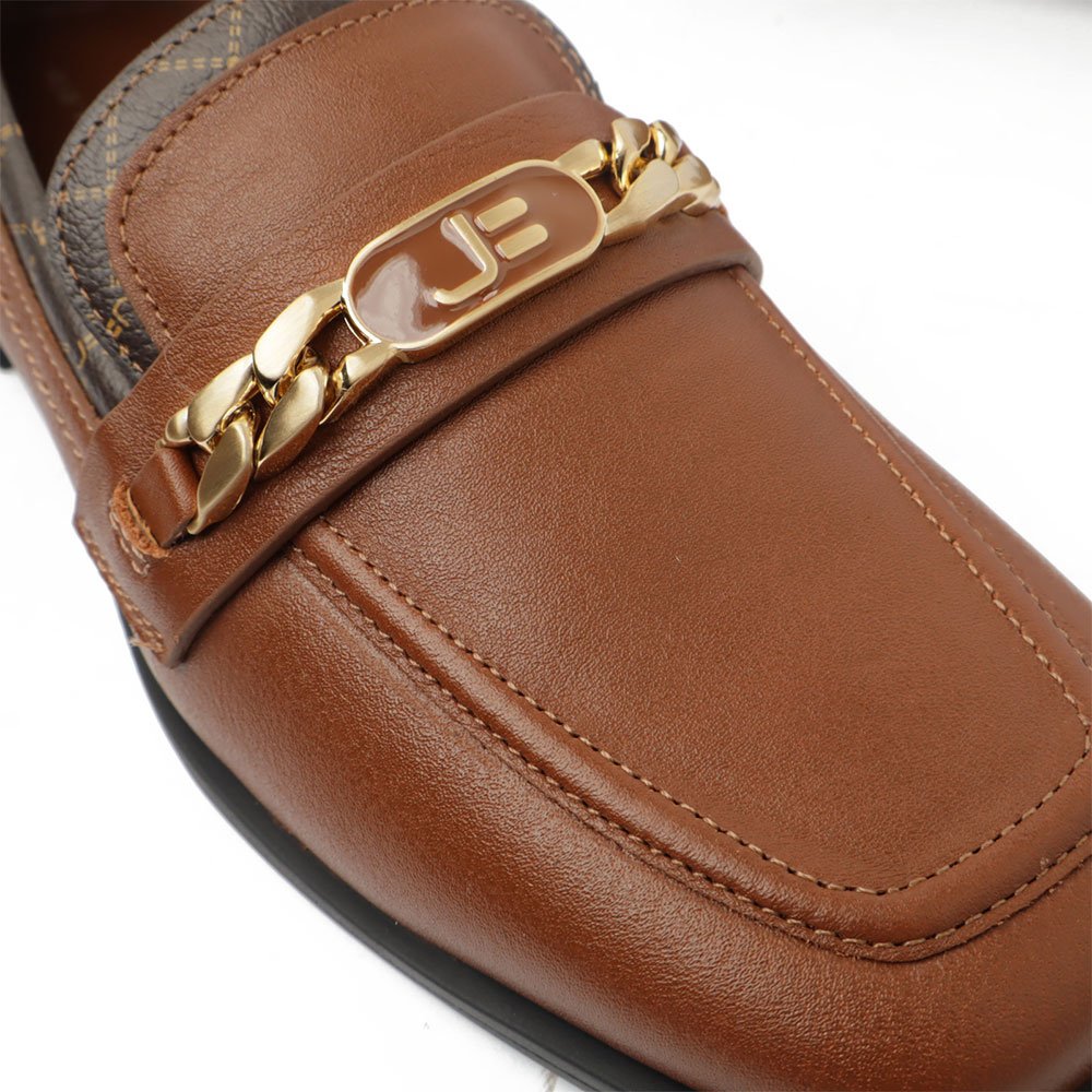 Mocassim Feminino Jorge Bischoff Couro Bico Quadrado Fivela Logo Marrom 7