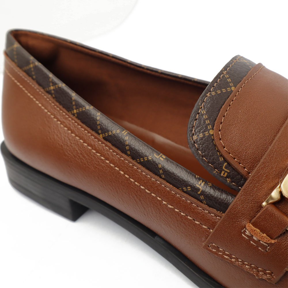 Mocassim Feminino Jorge Bischoff Couro Bico Quadrado Fivela Logo Marrom 8
