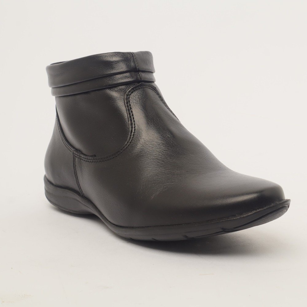 Bota Feminina Sapato Da Corte Flat Comfy Cano Baixo Couro Preto 2