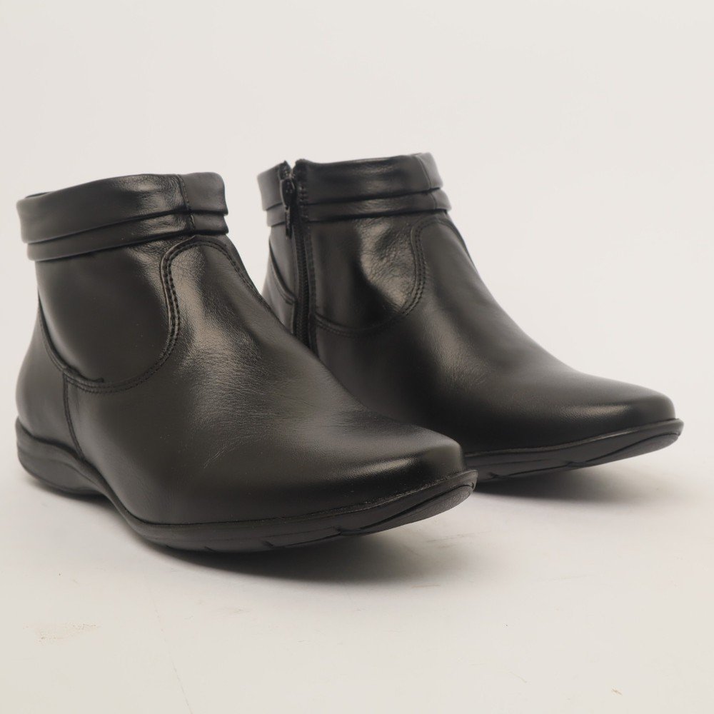 Bota Feminina Sapato Da Corte Flat Comfy Cano Baixo Couro Preto 3