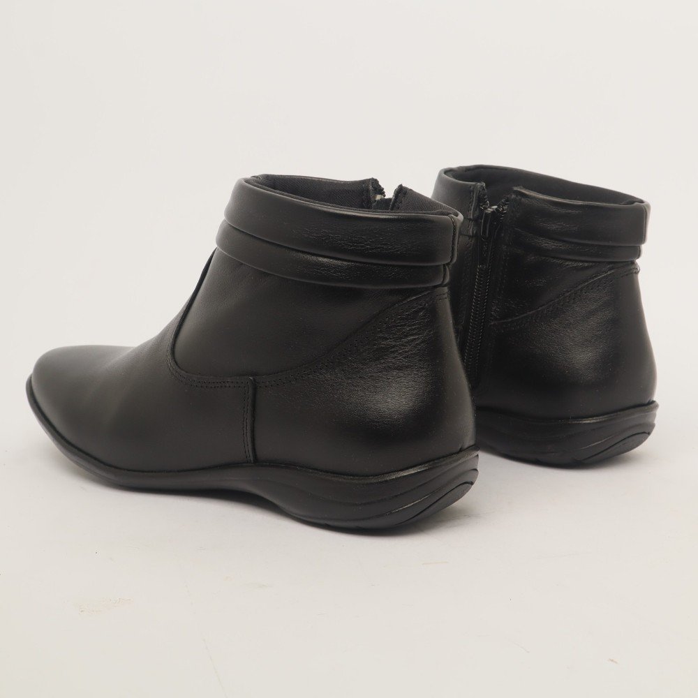 Bota Feminina Sapato Da Corte Flat Comfy Cano Baixo Couro Preto 4