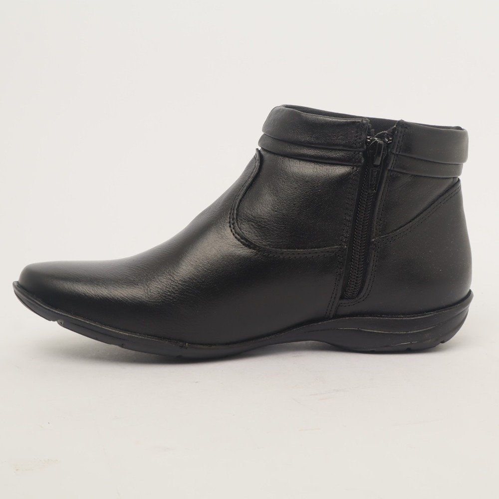 Bota Feminina Sapato Da Corte Flat Comfy Cano Baixo Couro Preto 7