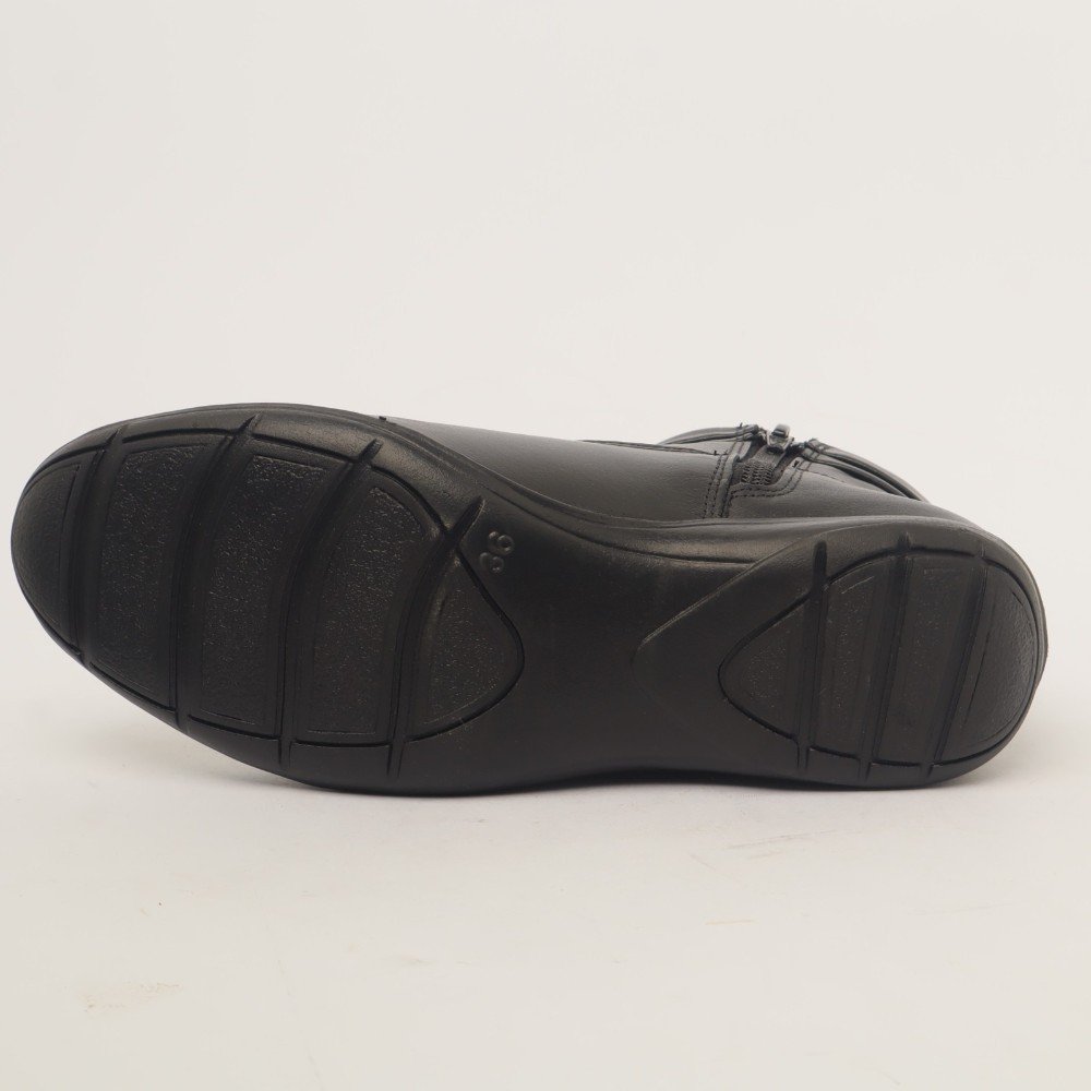 Bota Feminina Sapato Da Corte Flat Comfy Cano Baixo Couro Preto 9