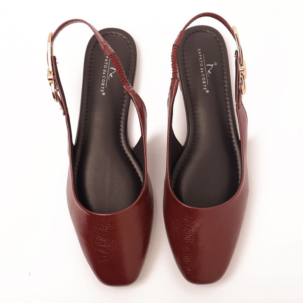Sapatilha Sapato da Corte Slingback Bico Quadrado Vinho 4