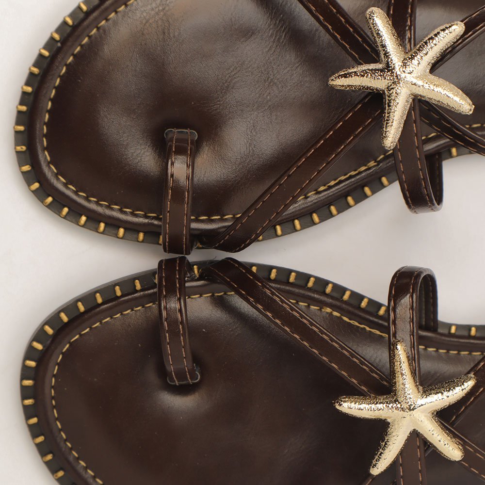 Sandália Flat Sapato Da Corte Vira Zíper Estrela Do Mar Café 8