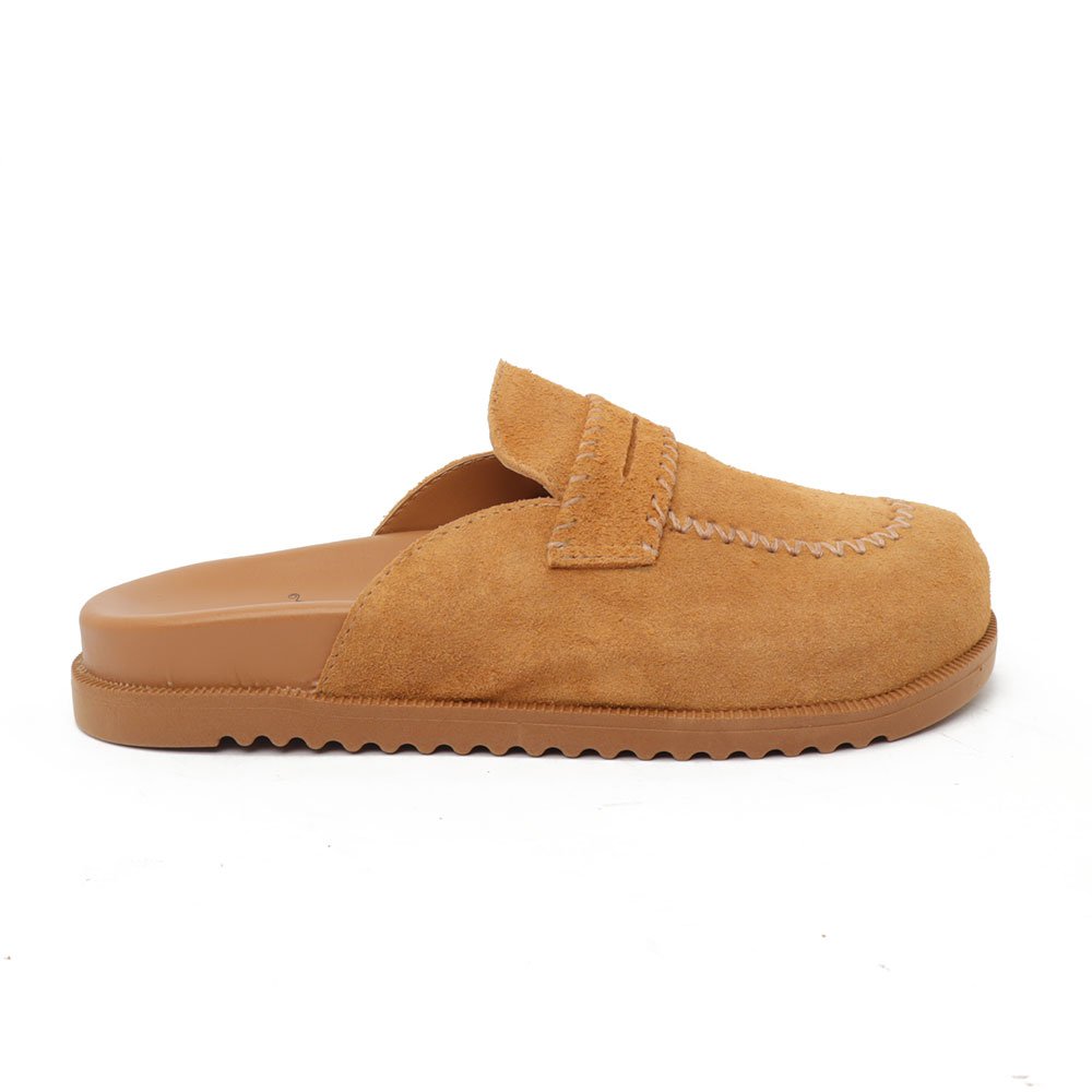 Chinelo Clog Sapato Da Corte Nobuck Pesponto Caramelo 3