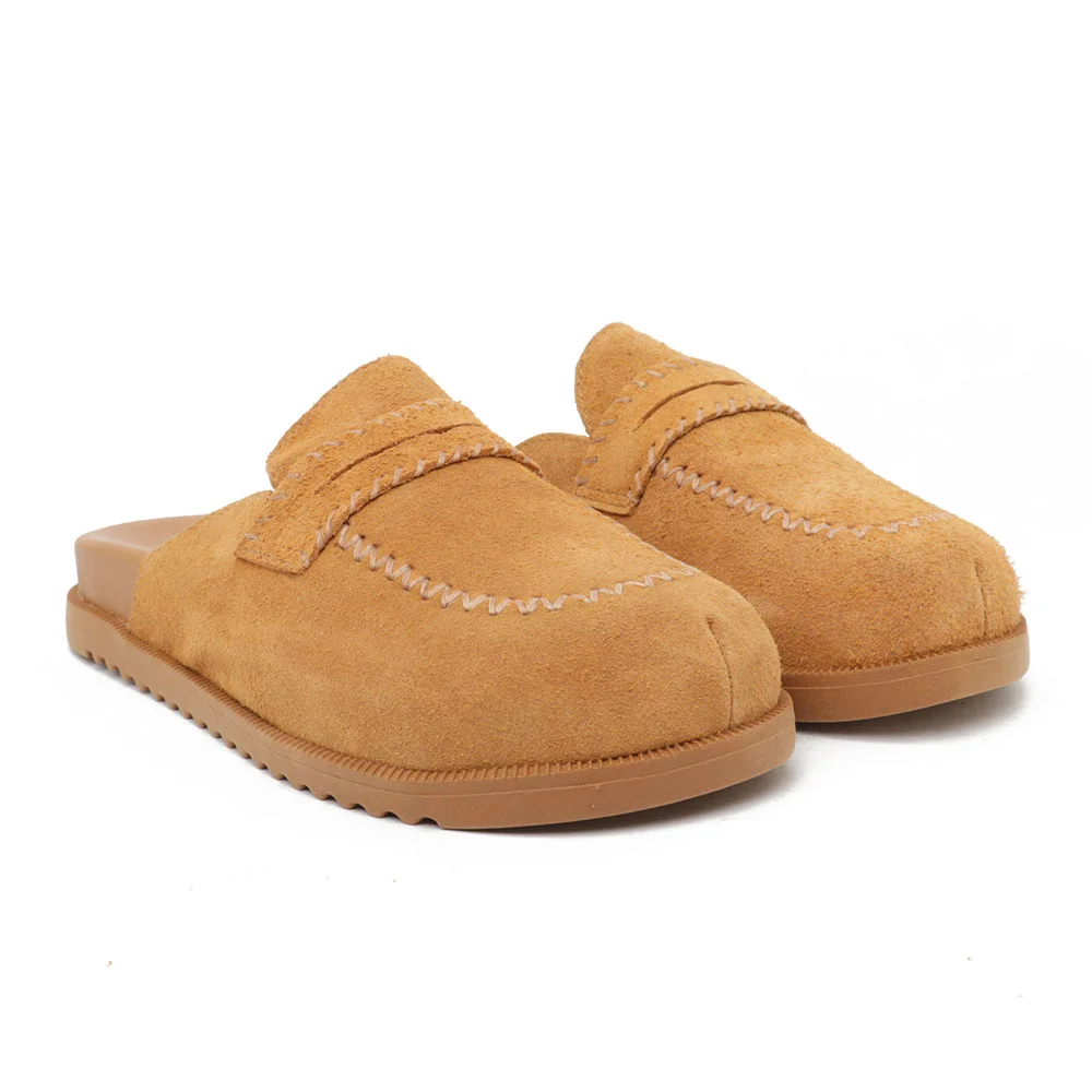 Chinelo Clog Sapato Da Corte Nobuck Pesponto Caramelo 5