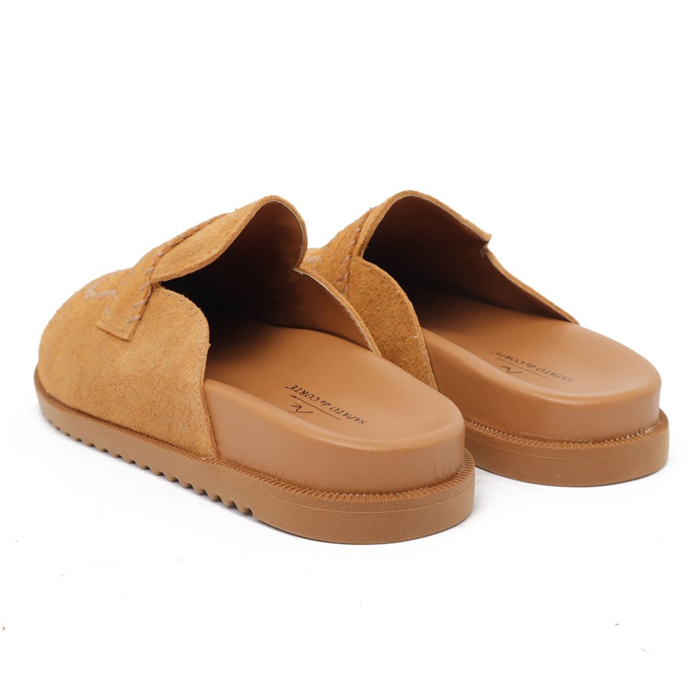 Chinelo Clog Sapato Da Corte Nobuck Pesponto Caramelo 6
