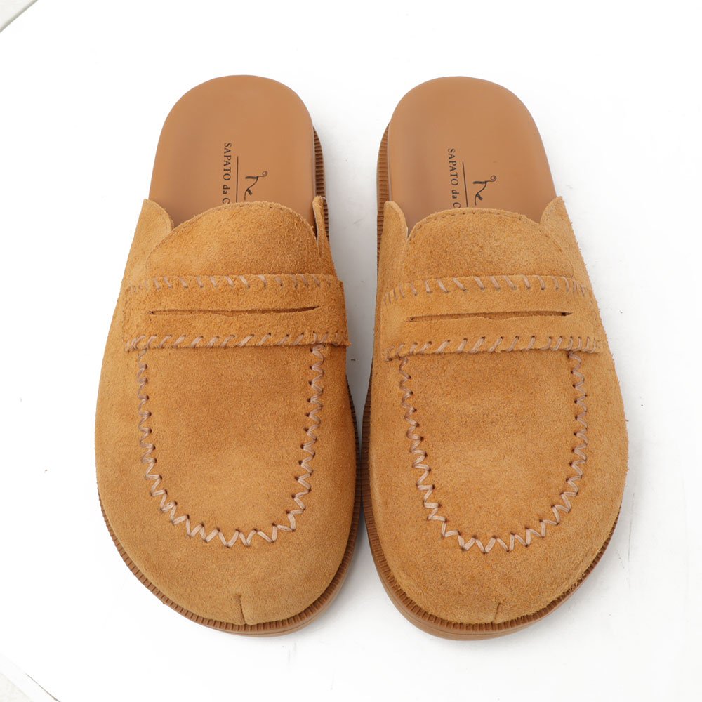 Chinelo Clog Sapato Da Corte Nobuck Pesponto Caramelo 7
