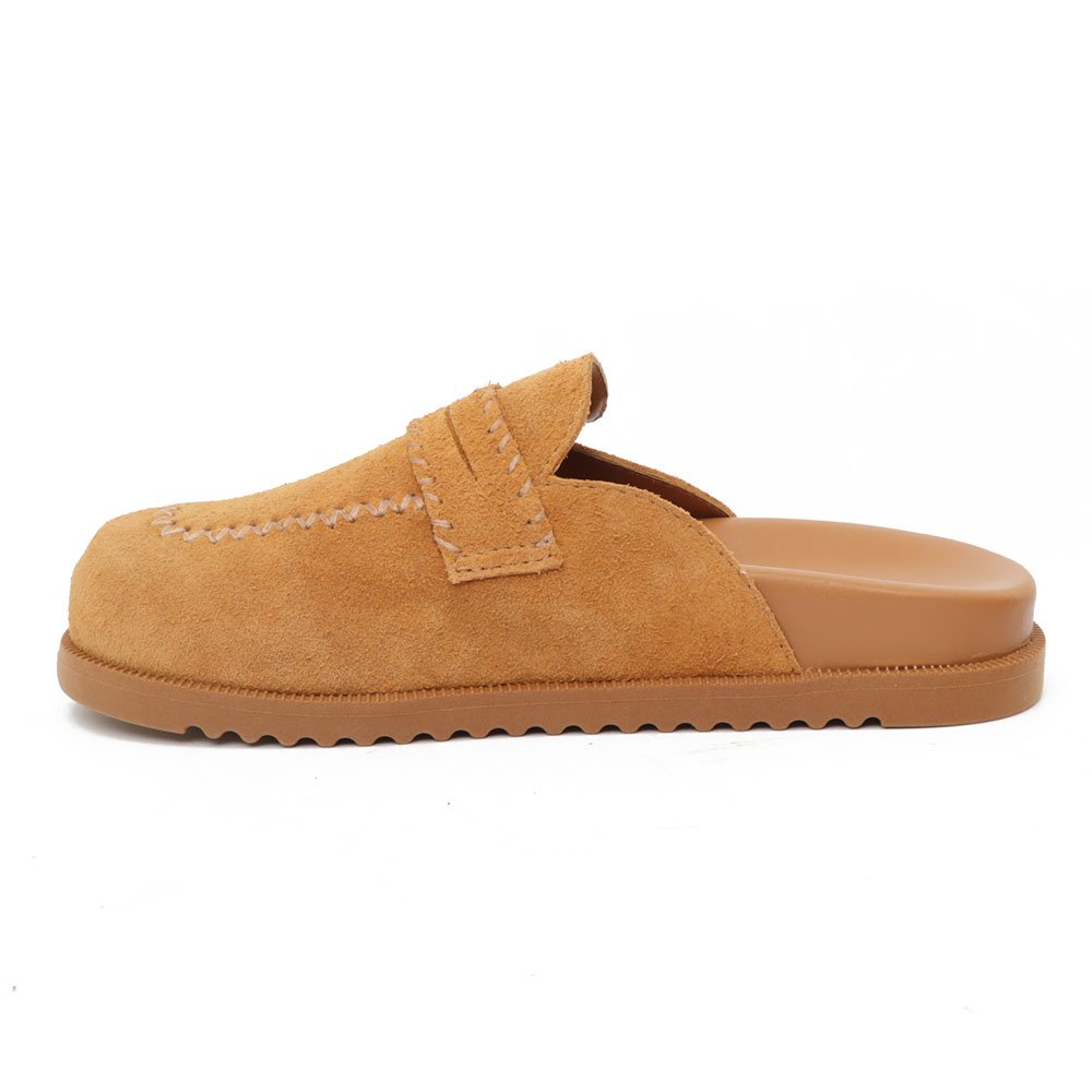 Chinelo Clog Sapato Da Corte Nobuck Pesponto Caramelo 2