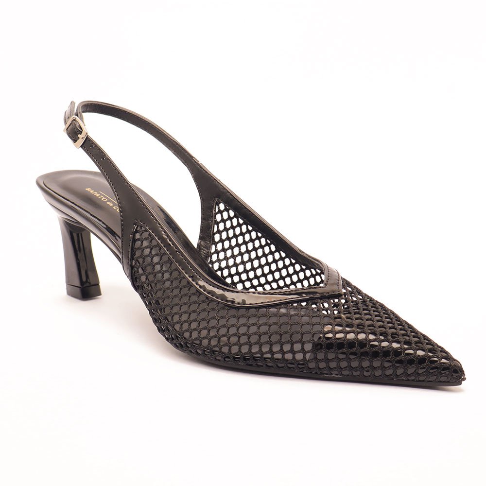 Scarpin Slingback Sapato da Corte Salto Médio Tela Preto 2