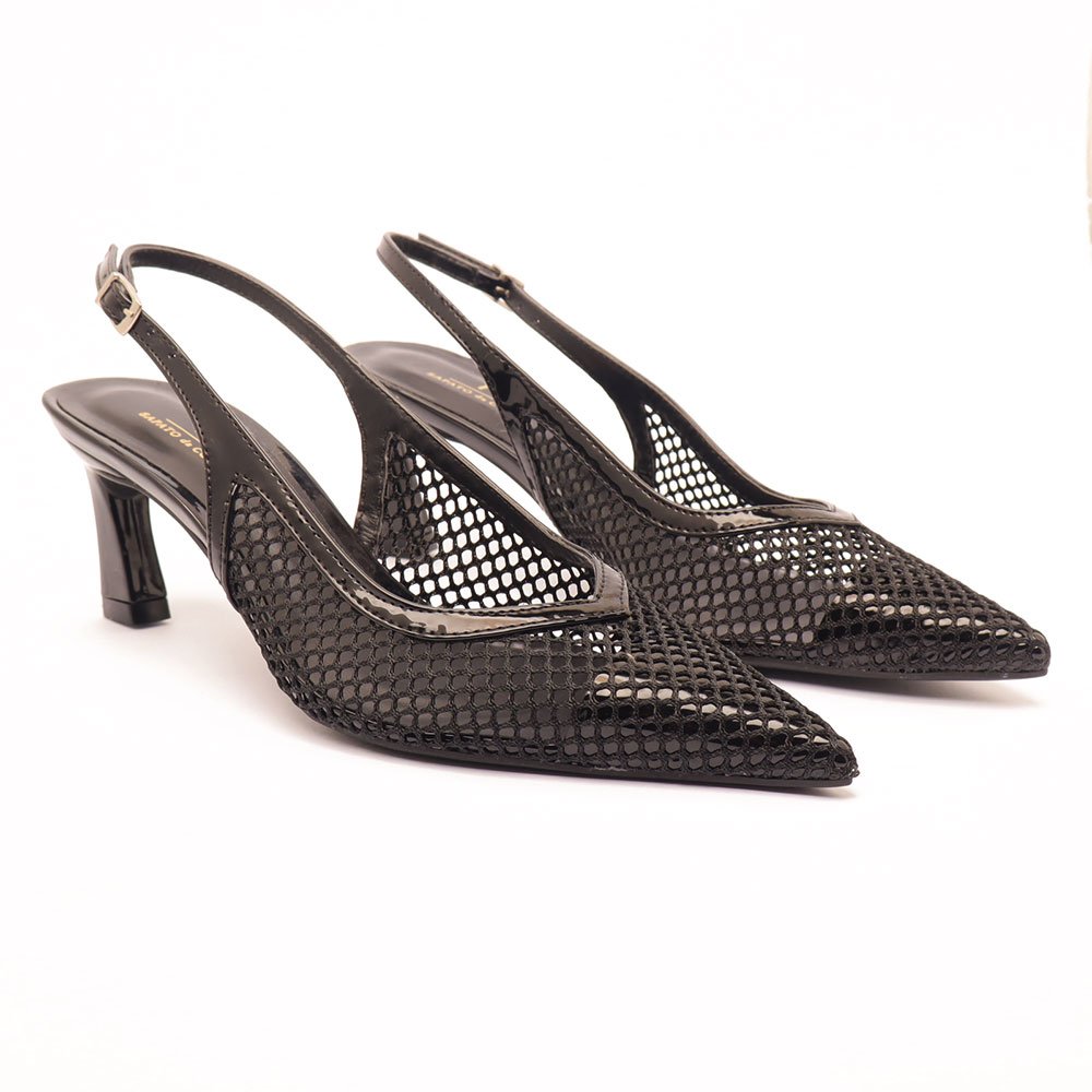 Scarpin Slingback Sapato da Corte Salto Médio Tela Preto 3