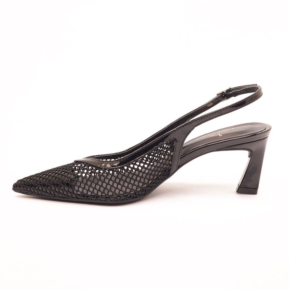 Scarpin Slingback Sapato da Corte Salto Médio Tela Preto 6