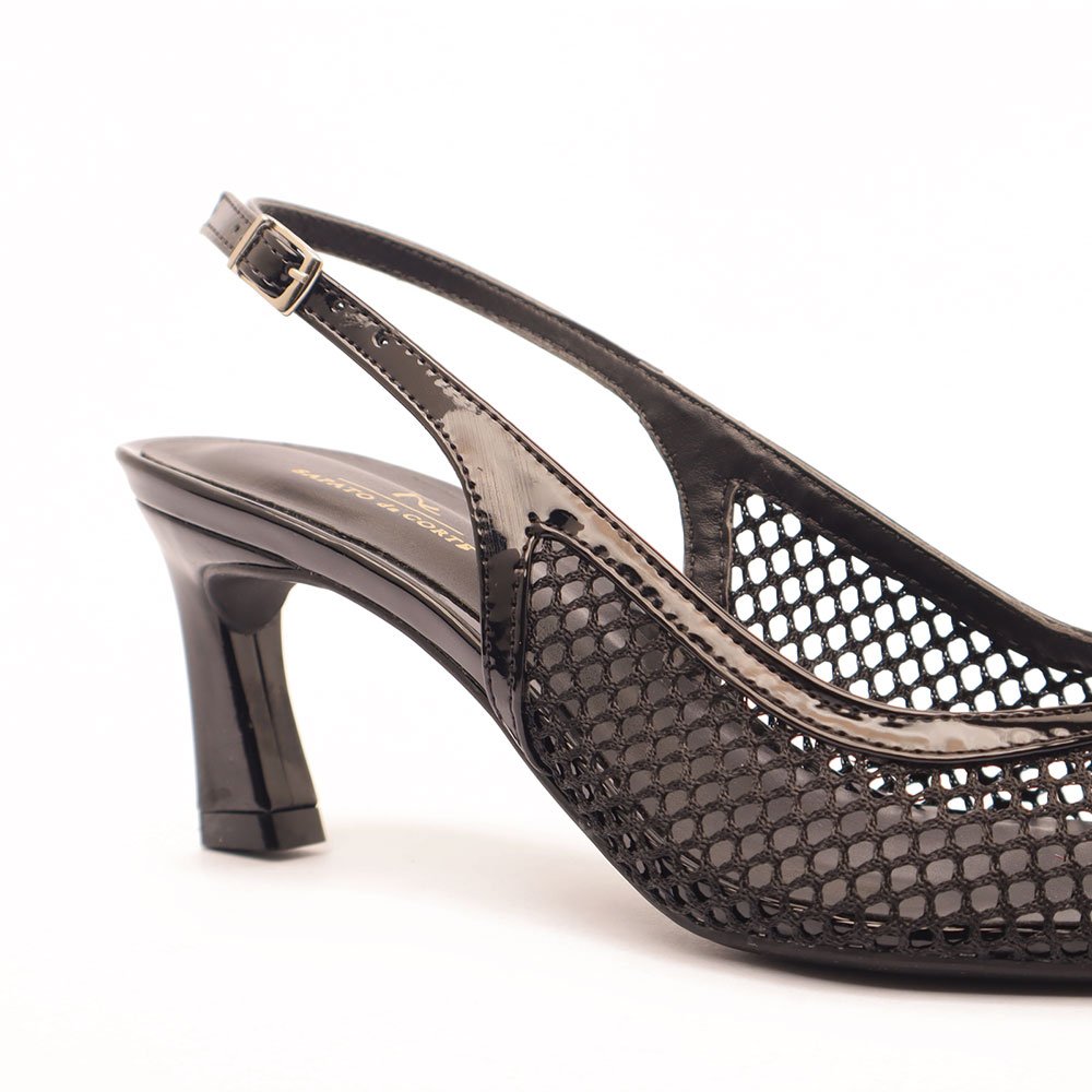 Scarpin Slingback Sapato da Corte Salto Médio Tela Preto 7
