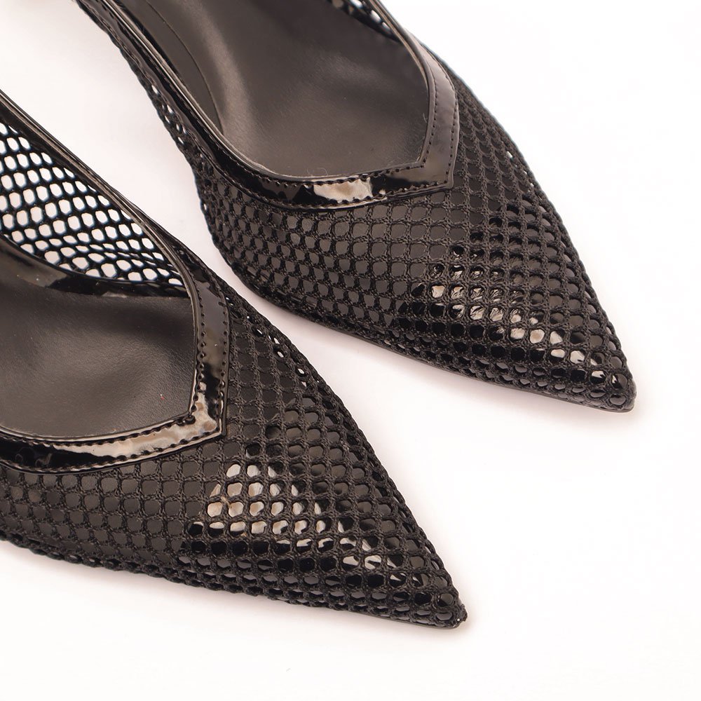 Scarpin Slingback Sapato da Corte Salto Médio Tela Preto 8