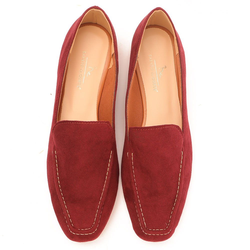 Mocassim Sapato da Corte Pesponto Liso Vermelho 5
