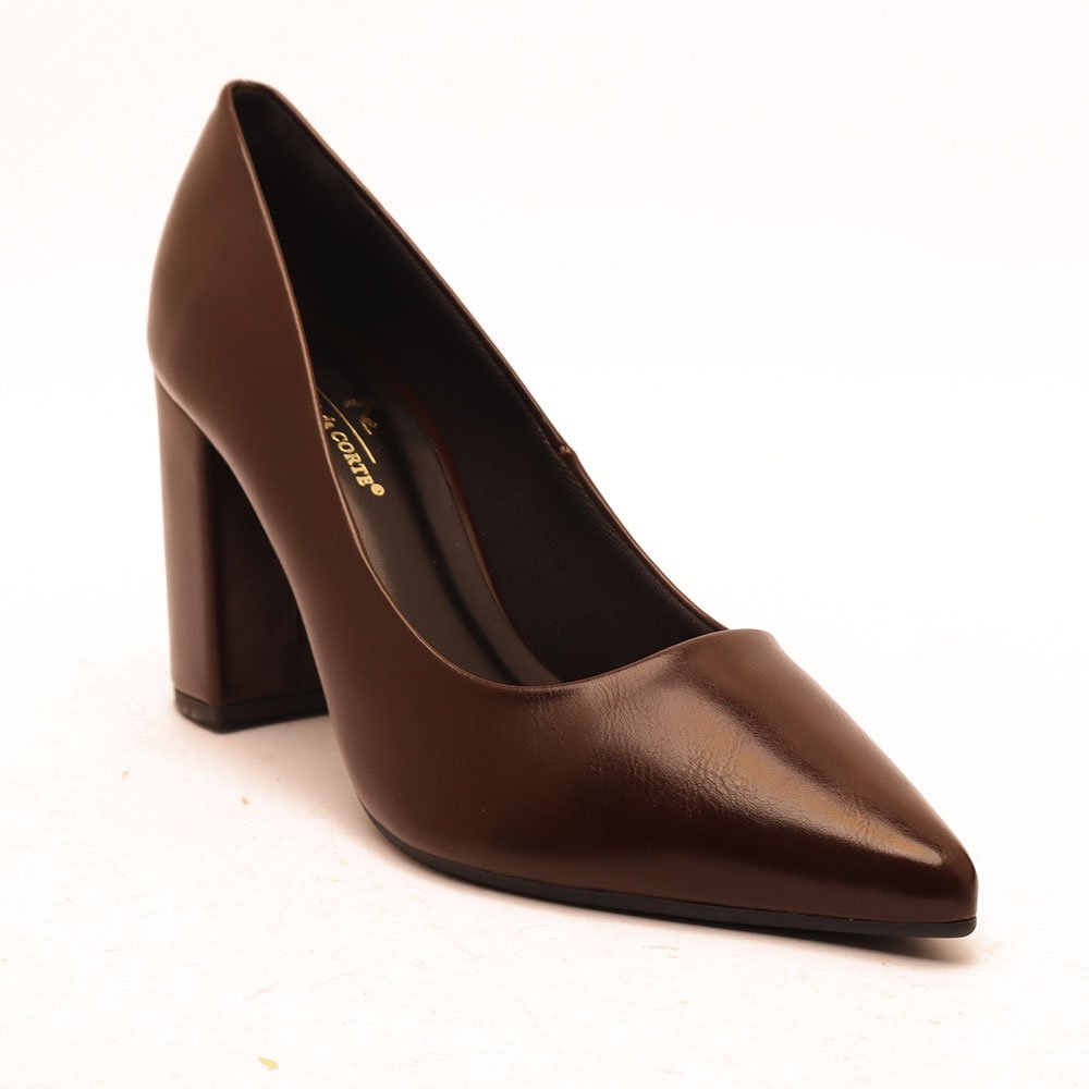 Scarpin Sapato da Corte Salto Bloco Alto Bico Fino Café 2