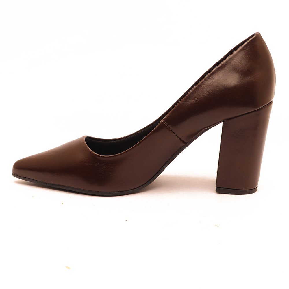 Scarpin Sapato da Corte Salto Bloco Alto Bico Fino Café 6