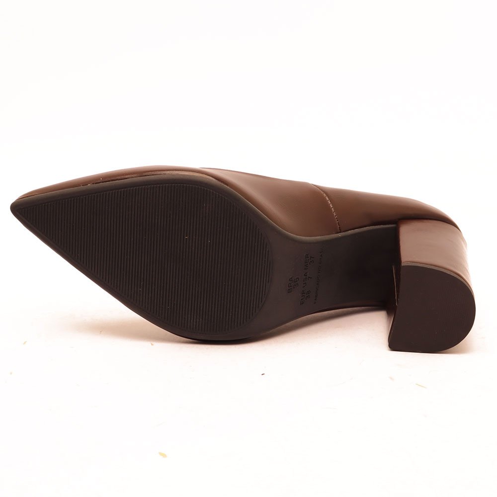 Scarpin Sapato da Corte Salto Bloco Alto Bico Fino Café 8