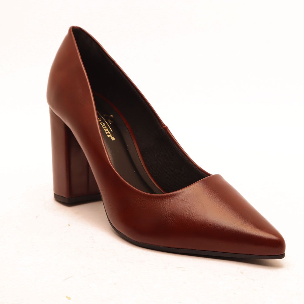 Scarpin Sapato da Corte Salto Bloco Alto Bico Fino Marrom 2