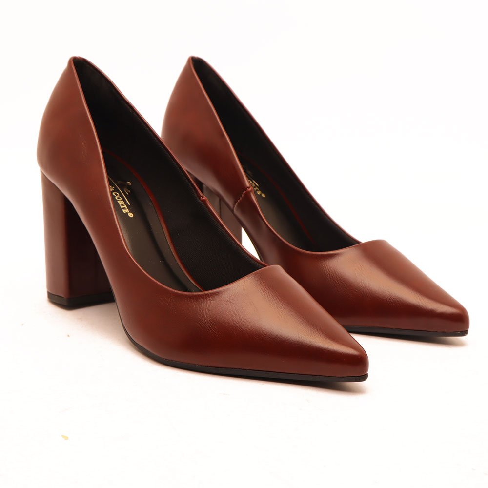Scarpin Sapato da Corte Salto Bloco Alto Bico Fino Marrom 3